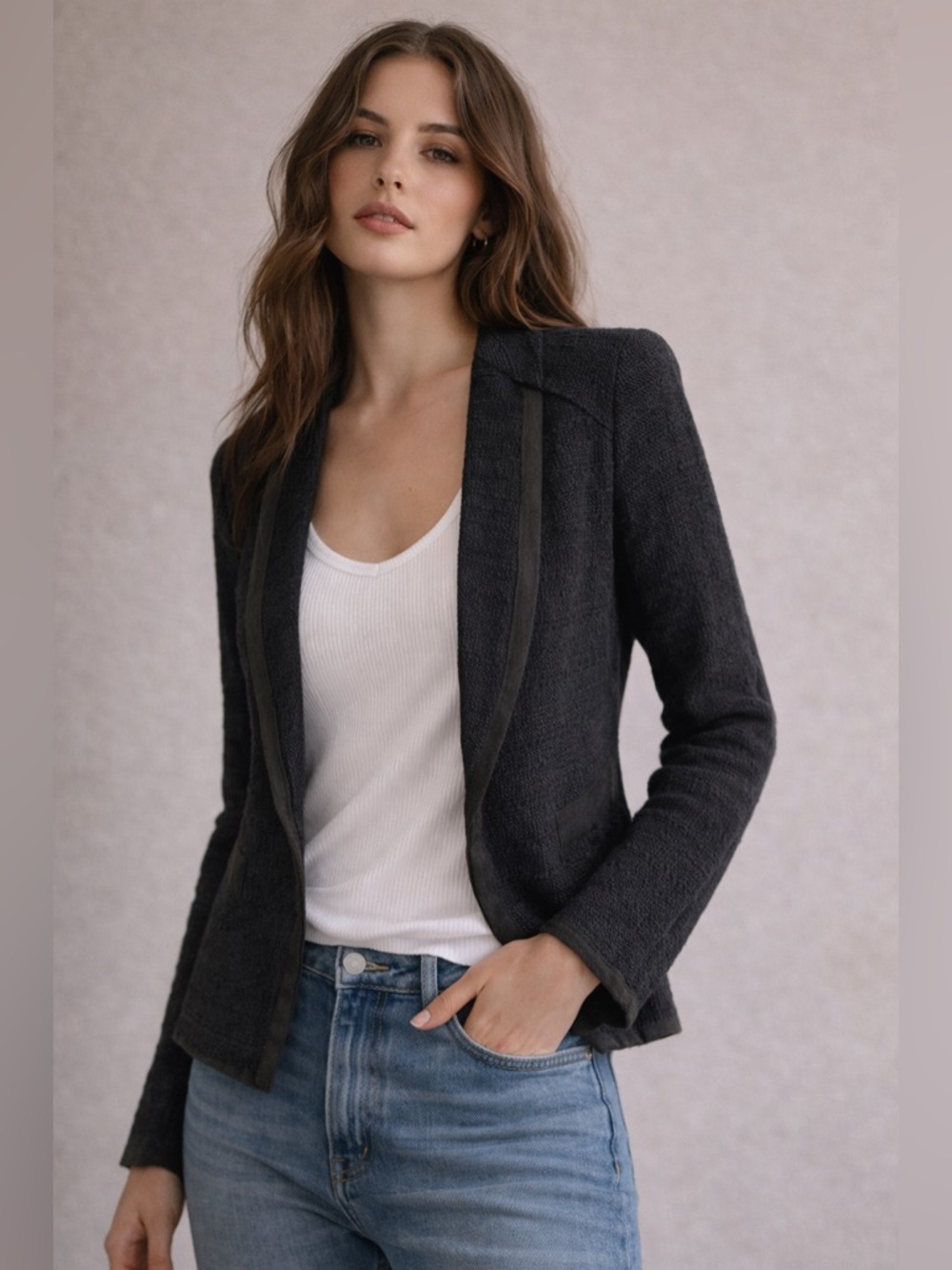 Judith & Charles | Open Weave Textured Jacket | Black | Size 4